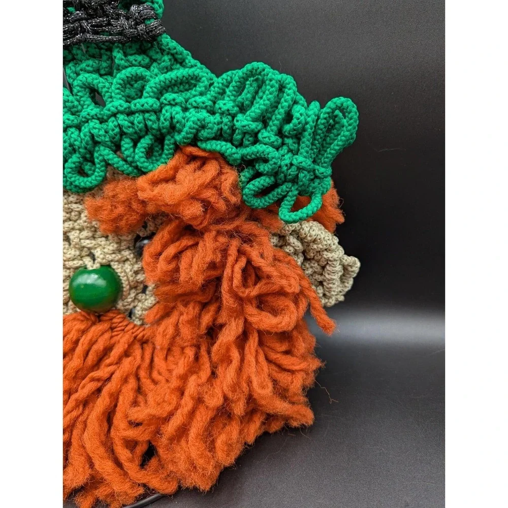 VTG LOVELY Macrame Wall Door Hanging Leprechaun St Patricks Day Irish 23